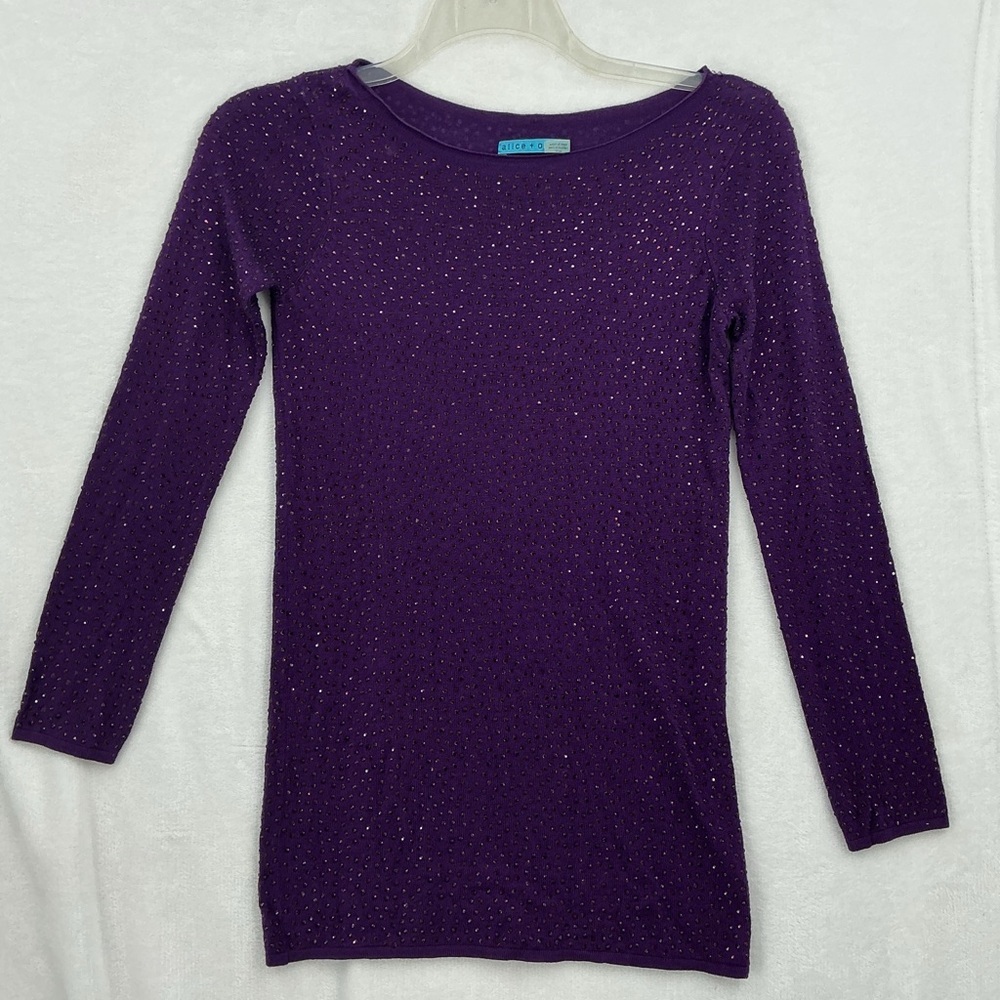 Alice + Olivia Purple Rhinestone Crewneck Sweater 674 - Picture 2 of 7